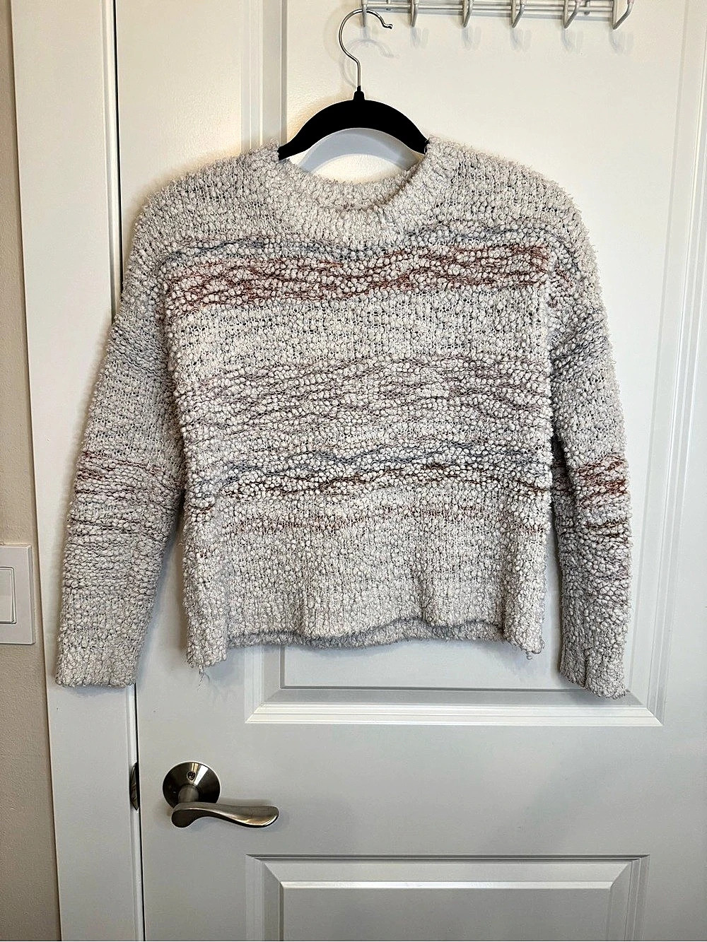 Hippie Rose Striped Textured Cropped Sweater in Cream & Brown Size XS